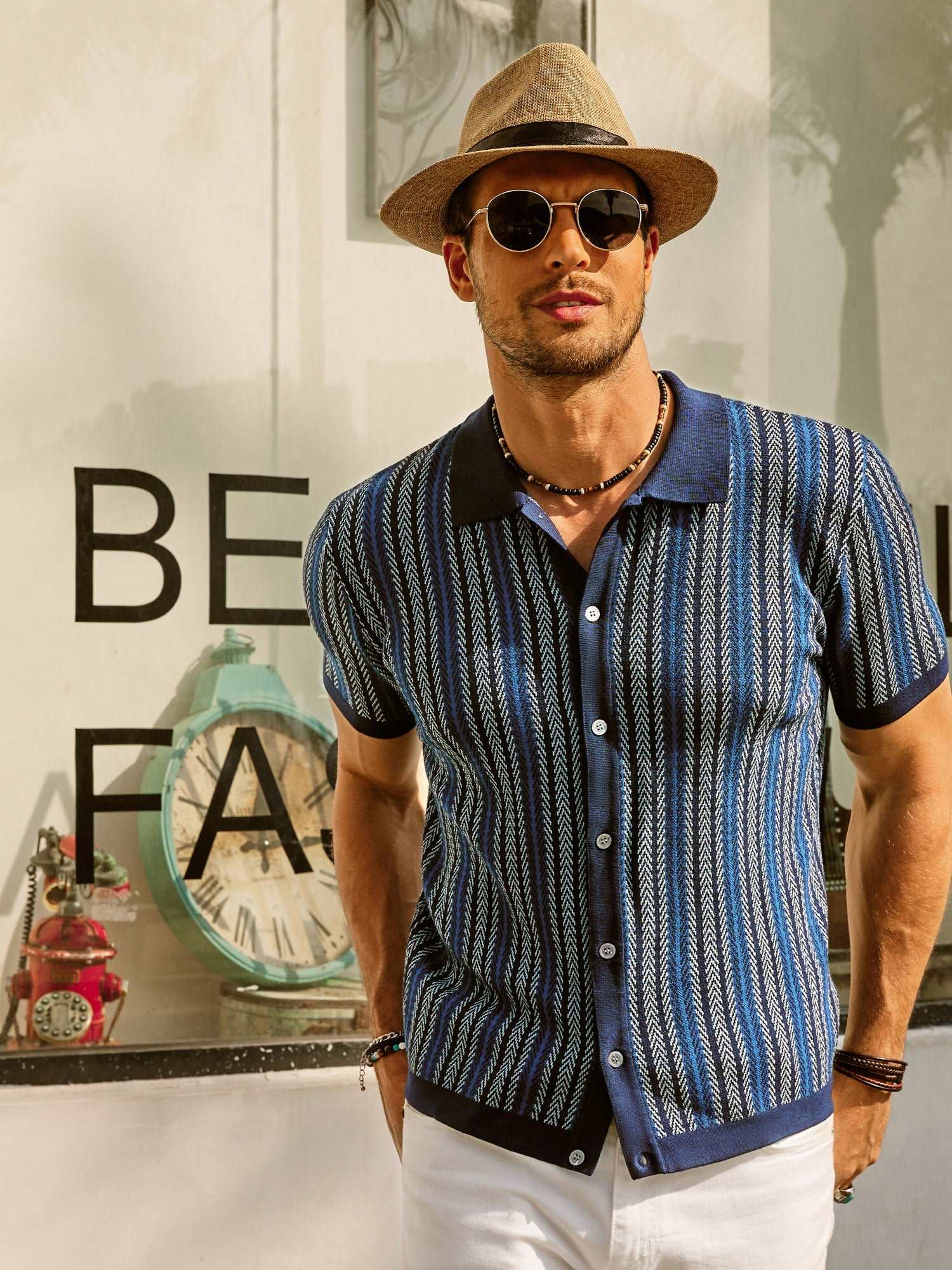 Men's Polo Shirt – Slim Fit – Retro Stripes – Short Sleeve – Breathable Tricot