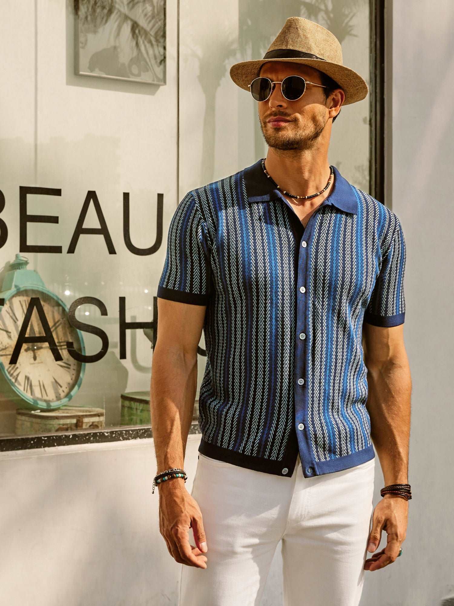 Men's Polo Shirt – Slim Fit – Retro Stripes – Short Sleeve – Breathable Tricot