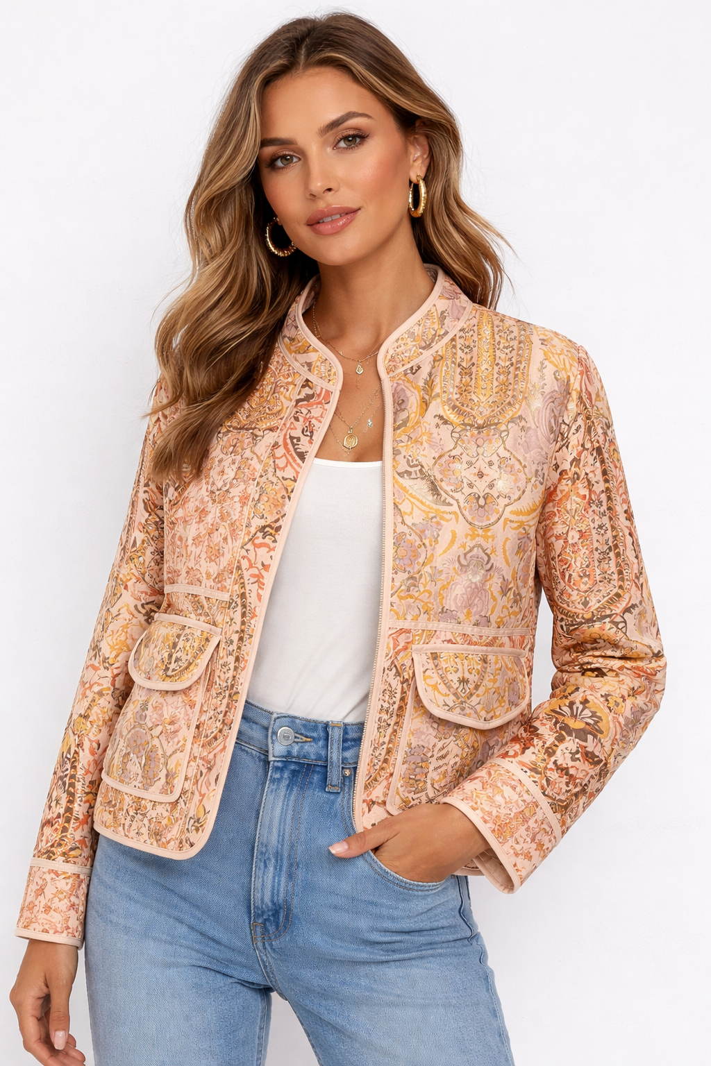 Women's coat – Oversized fit – Boho style – Padded tweed – Open model with pockets