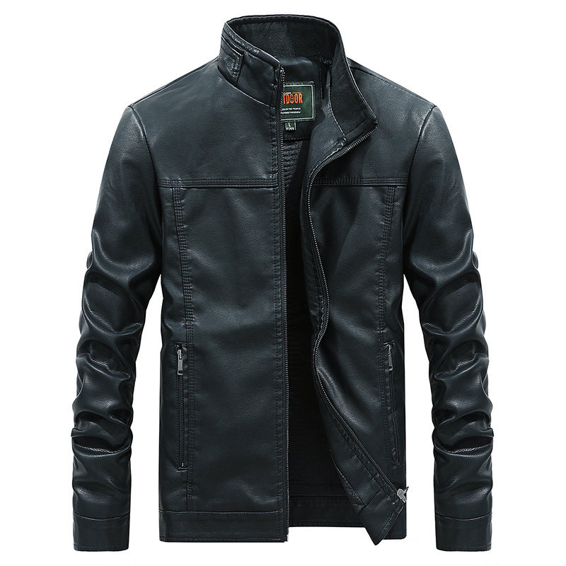 Men's biker jacket – Tailored fit – Faux leather – Stand-up collar – Zip pockets