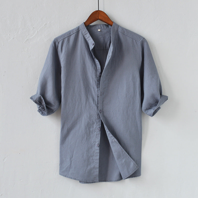 Men's Shirt – Linen Mix – Relaxed Fit – Half-Length Sleeve – Mandarin Collar