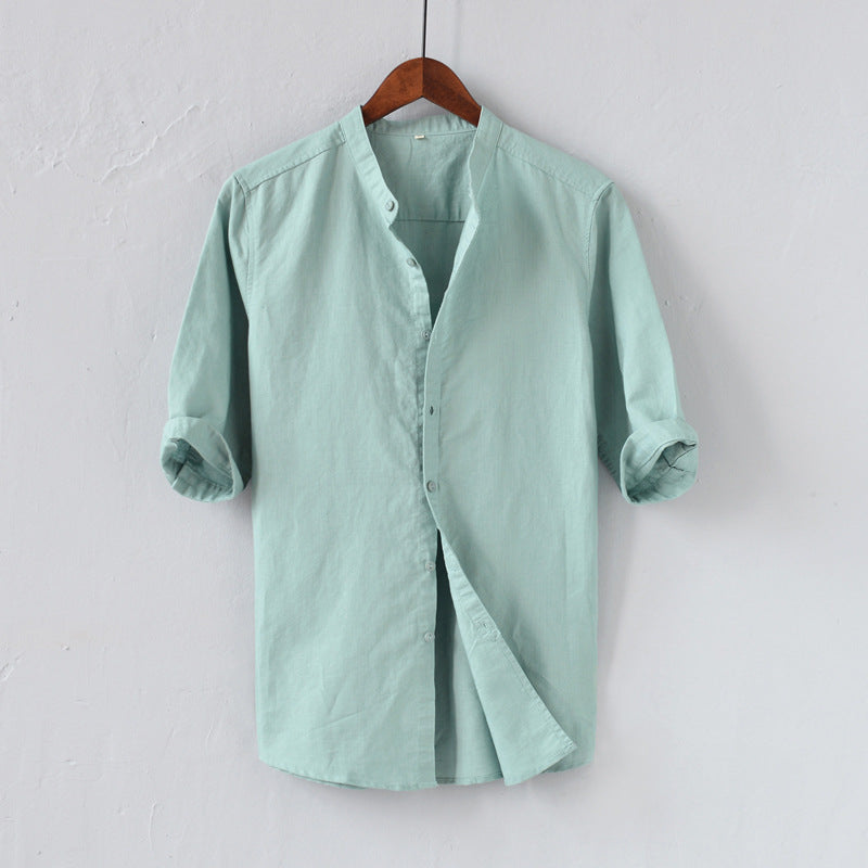 Men's Shirt – Linen Mix – Relaxed Fit – Half-Length Sleeve – Mandarin Collar