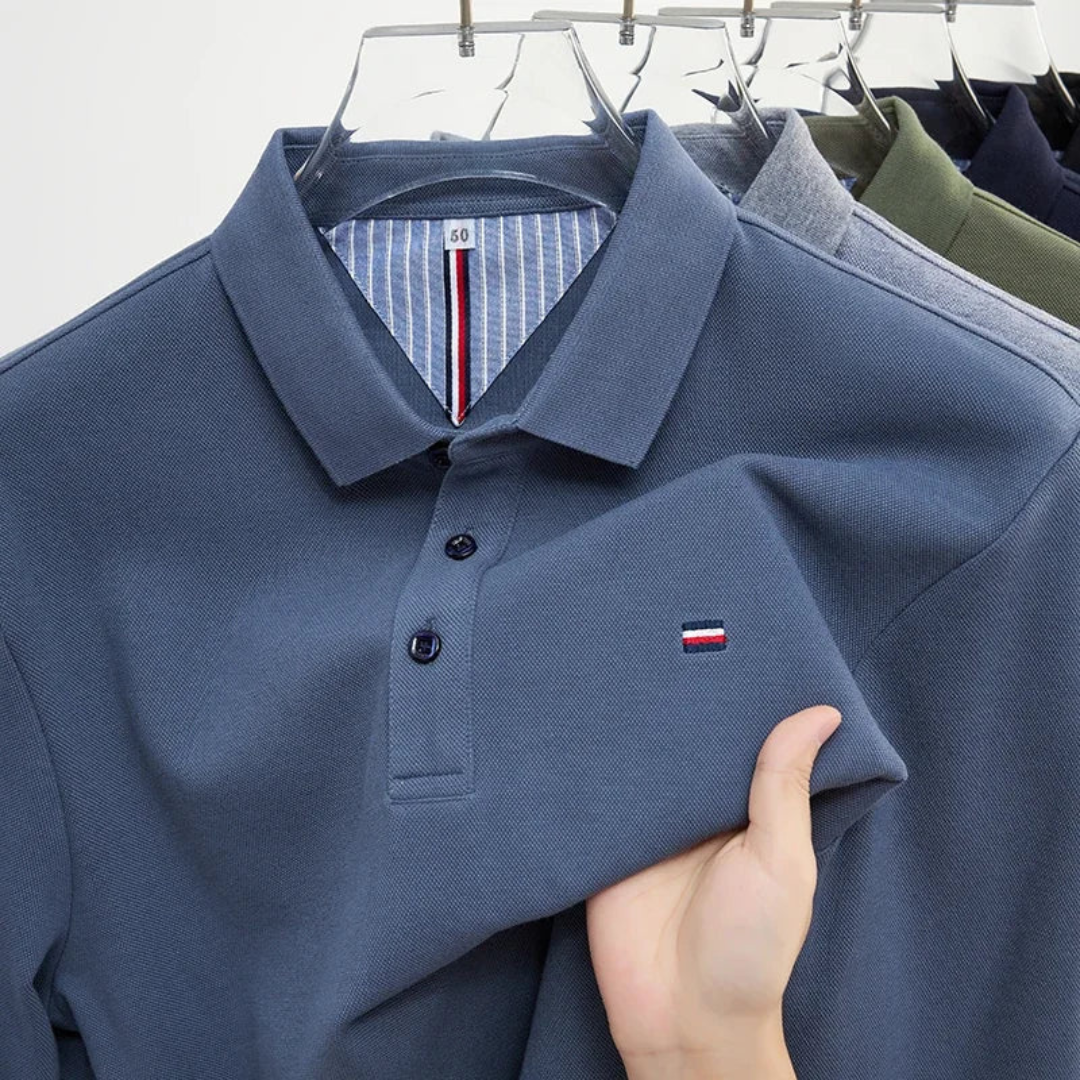 Men's Polo Shirt - Long Sleeves with Embroidery, Comfortable and Breathable