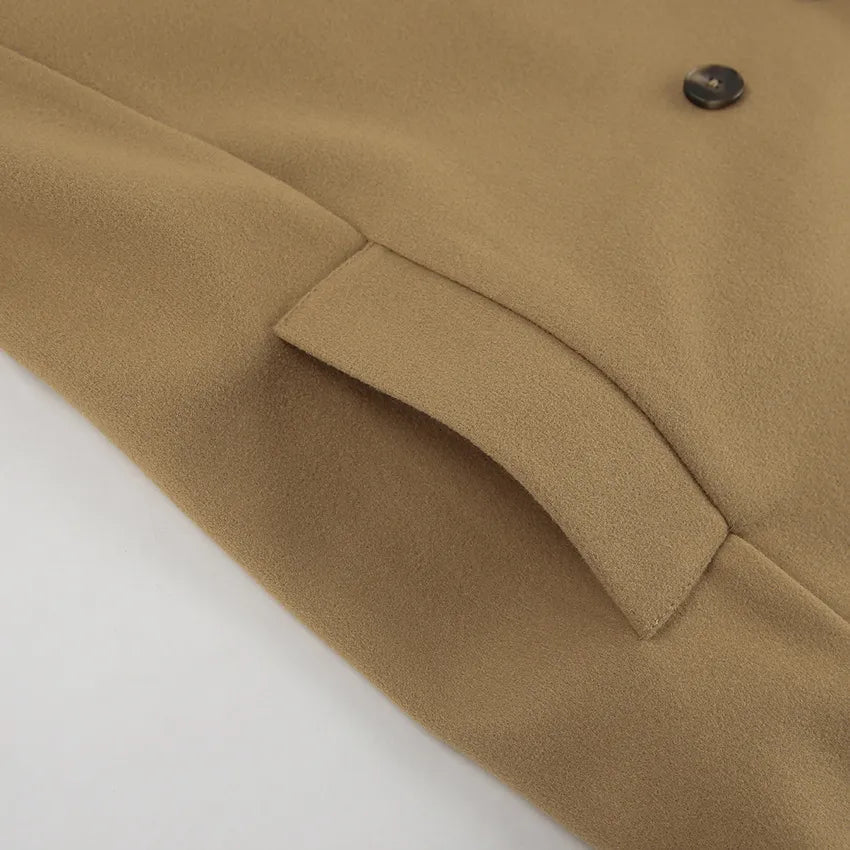 Elegante dubbellaagse cameljas voor dames - chique getailleerde winterjas