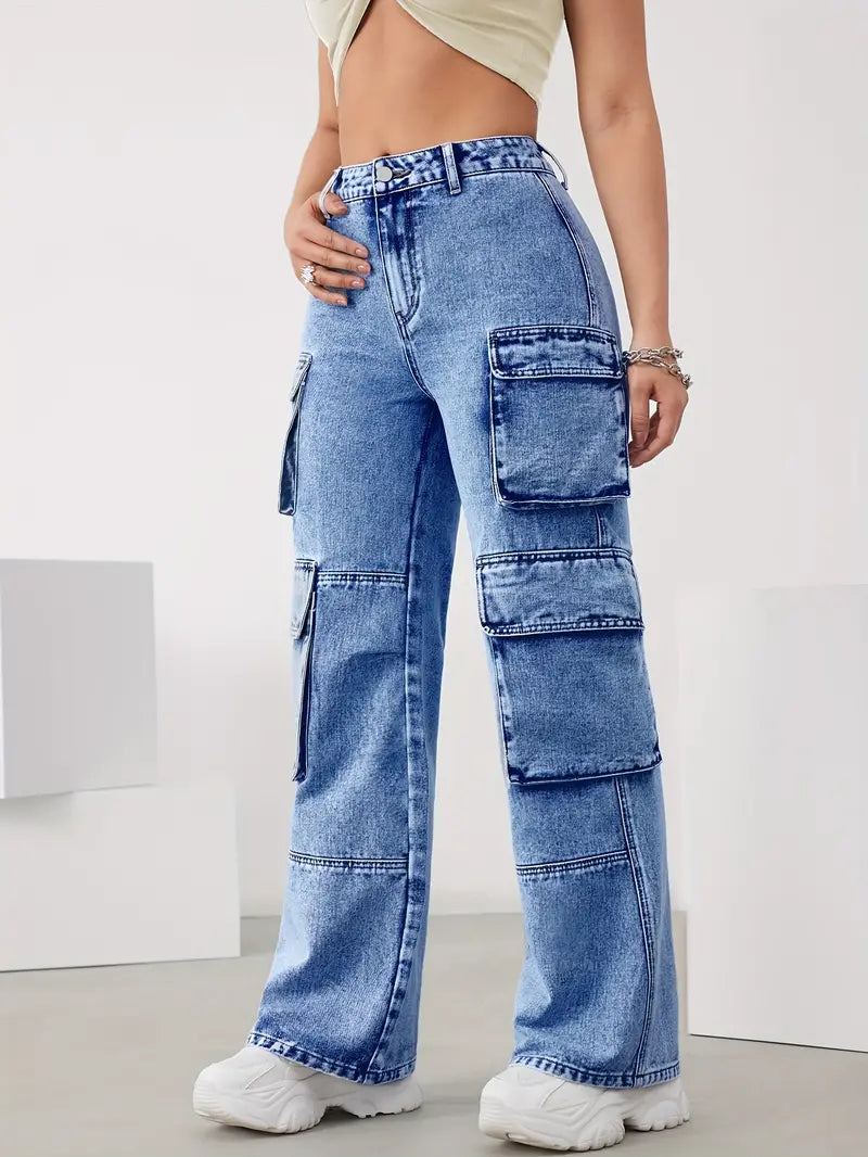 Dames Cargobroek - Hoge Taille - Rechte Pijp - Utility Pockets - Casual Streetwear