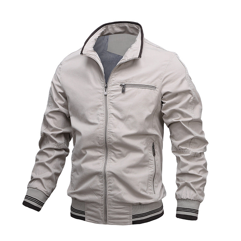 Men's Jacket – Regular Fit – Cotton – Zipper Closure – Stand-up Collar – Zippered Pockets