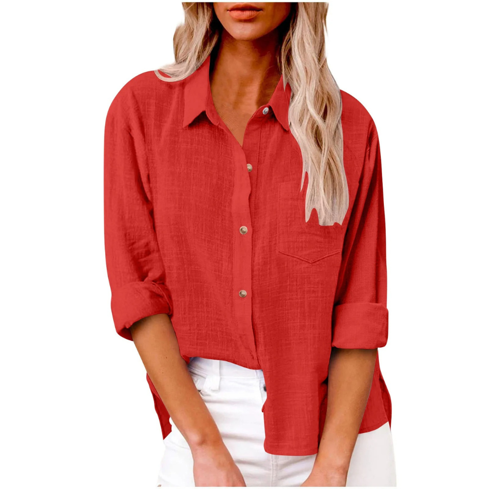 Elvira - Casual blouse met lange mouwen - Ademend katoen - Vrouwelijke pasvorm