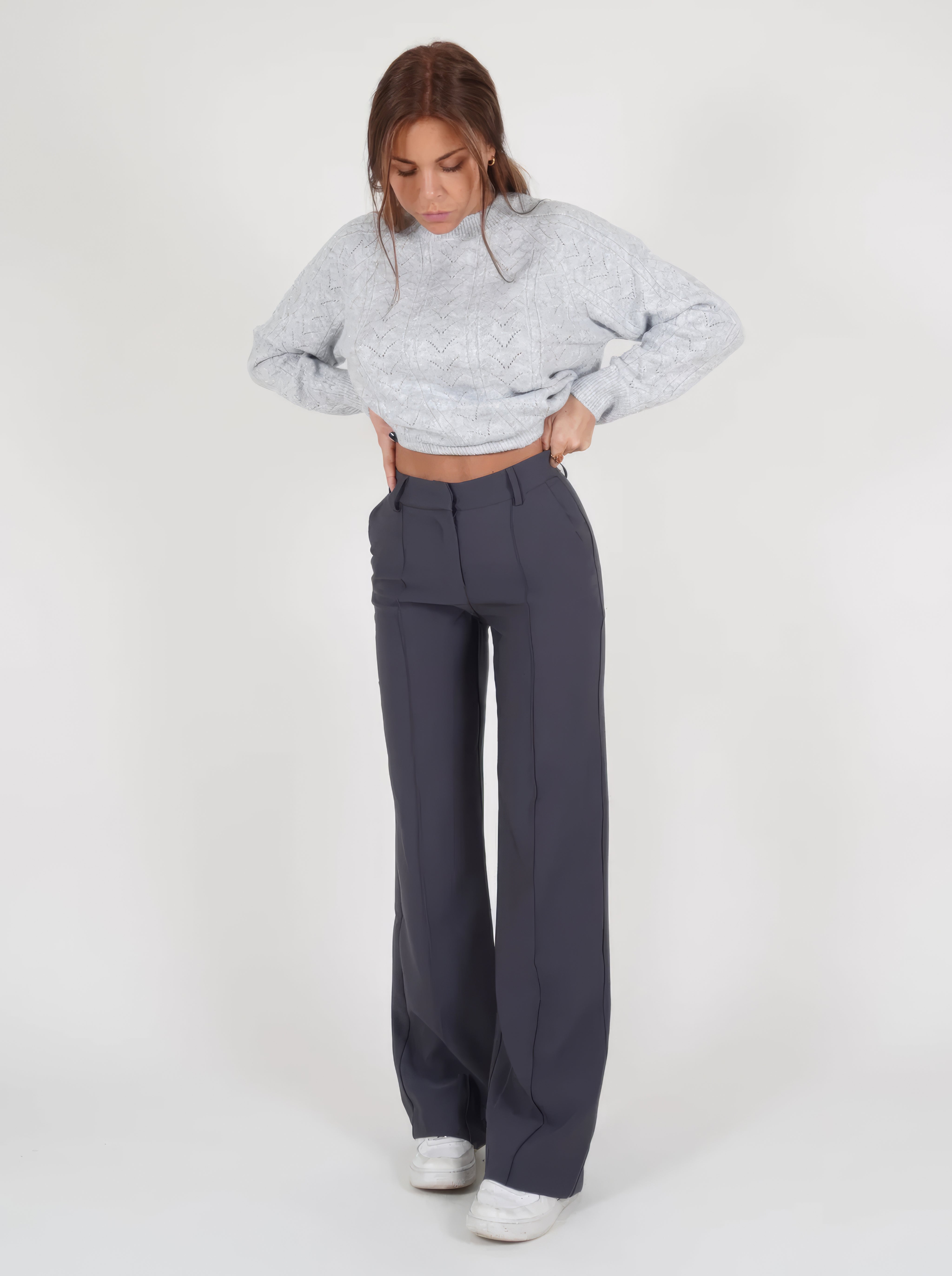 Women's Trousers - High Waist - Wide Legs - With Pockets - Elegant Fit