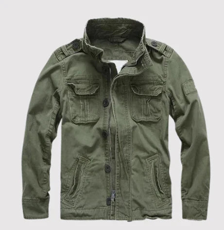 Men's denim jacket – Regular fit – Button closure – High collar – Multiple pockets