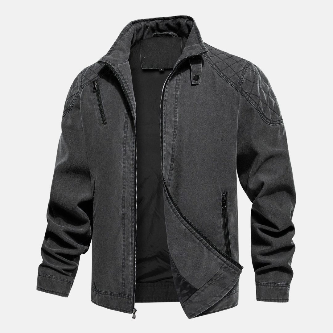 Harry Quilted Shoulder Regular Fit Field Jacket | Stand-Up Collar Zipper Pockets Field Jacket