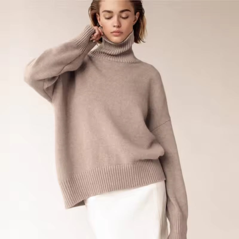 Women's Sweater – Oversized Fit – Wool Mix – Ribbed Turtleneck – Long Sleeves