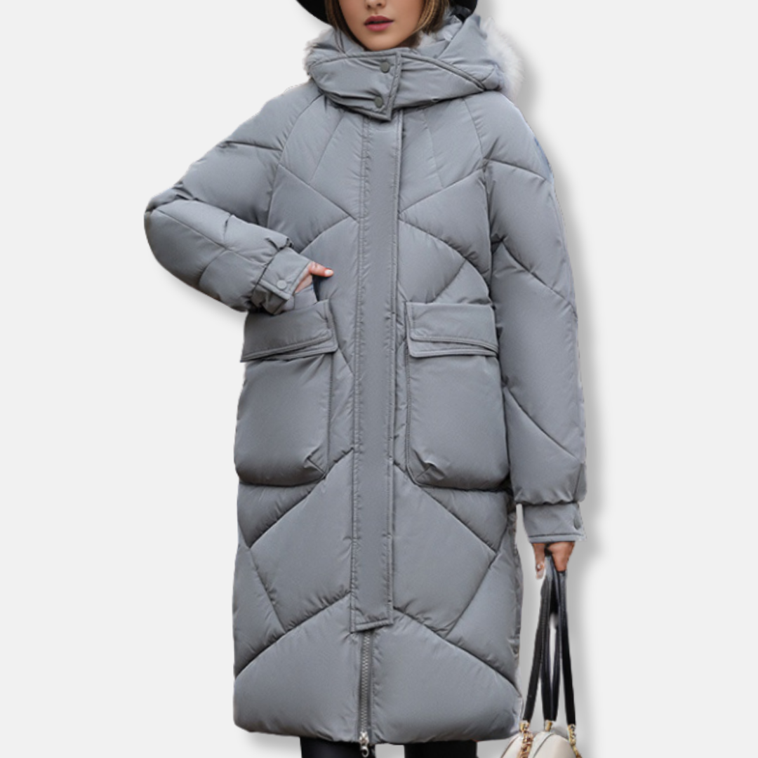 Women's Padded Jacket – Oversized Fit – Hood with High Collar – Adjustable Cuffs – Mid-length Model