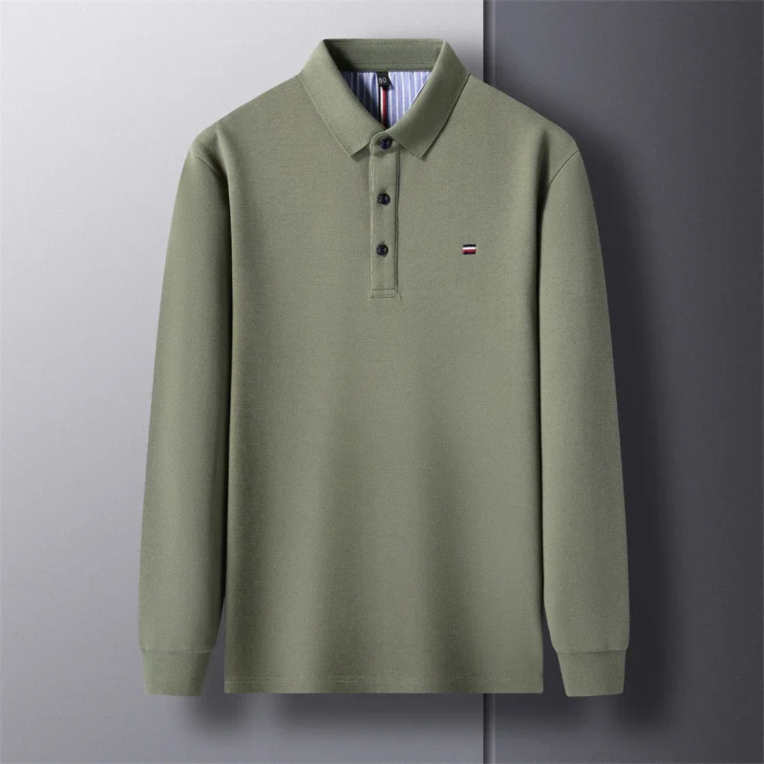Men's Polo Shirt - Long Sleeves with Embroidery, Comfortable and Breathable