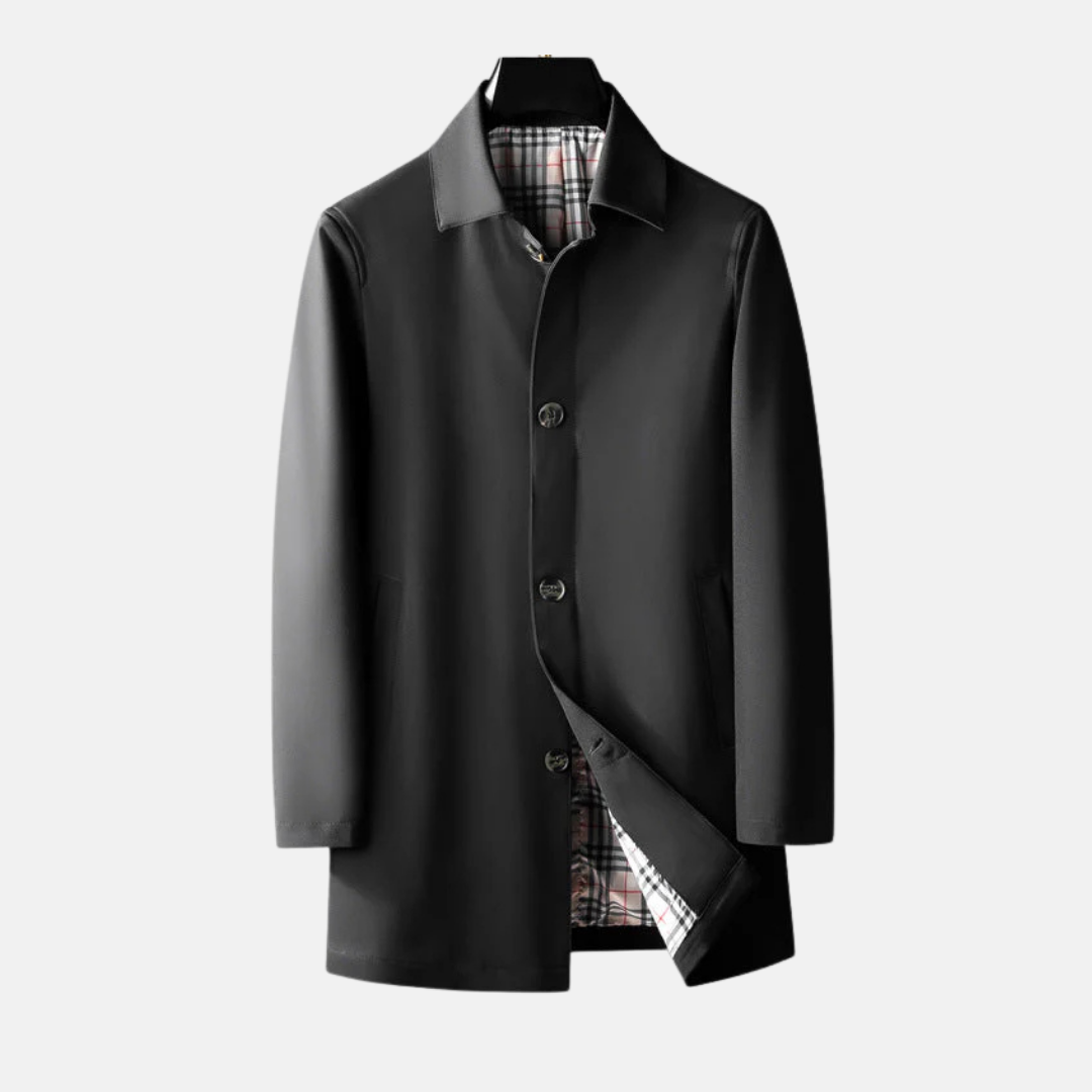 Men's Coat – Wool Blend – Tailored Fit – Button Closure – Checked Lining