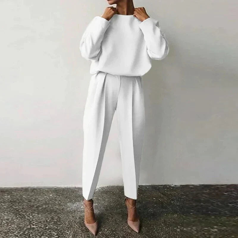 Dames Tweedelige Set – Blouse met Lange Mouwen – Hoge Taille Pantalon – Elegante Pasvorm