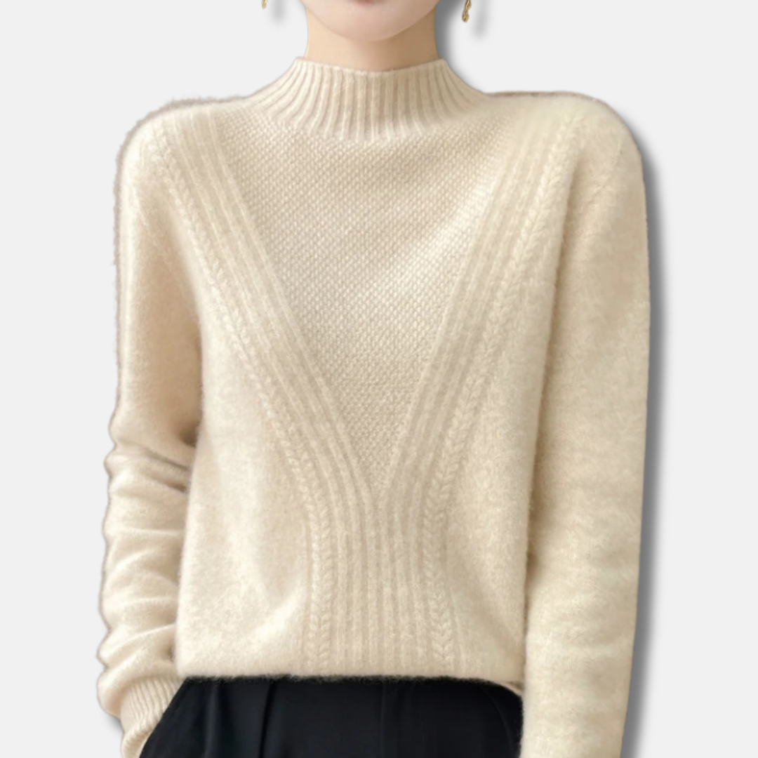 Women's Sweater – Relaxed Fit – Wool Blend – Half-high Collar – Ribbed Knit