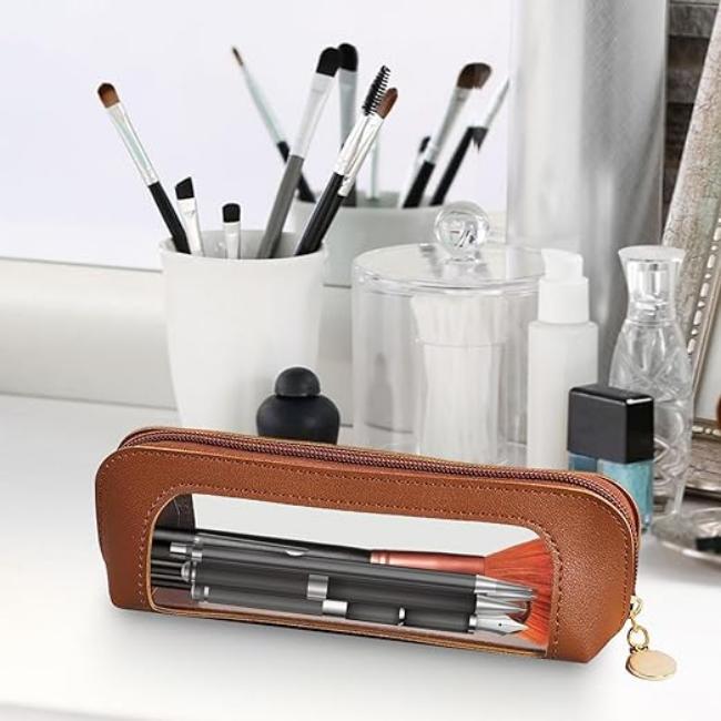 Unisex Etui - Transparant Design - Kunstlederen Afwerking - Ritssluiting - Praktisch Organizer