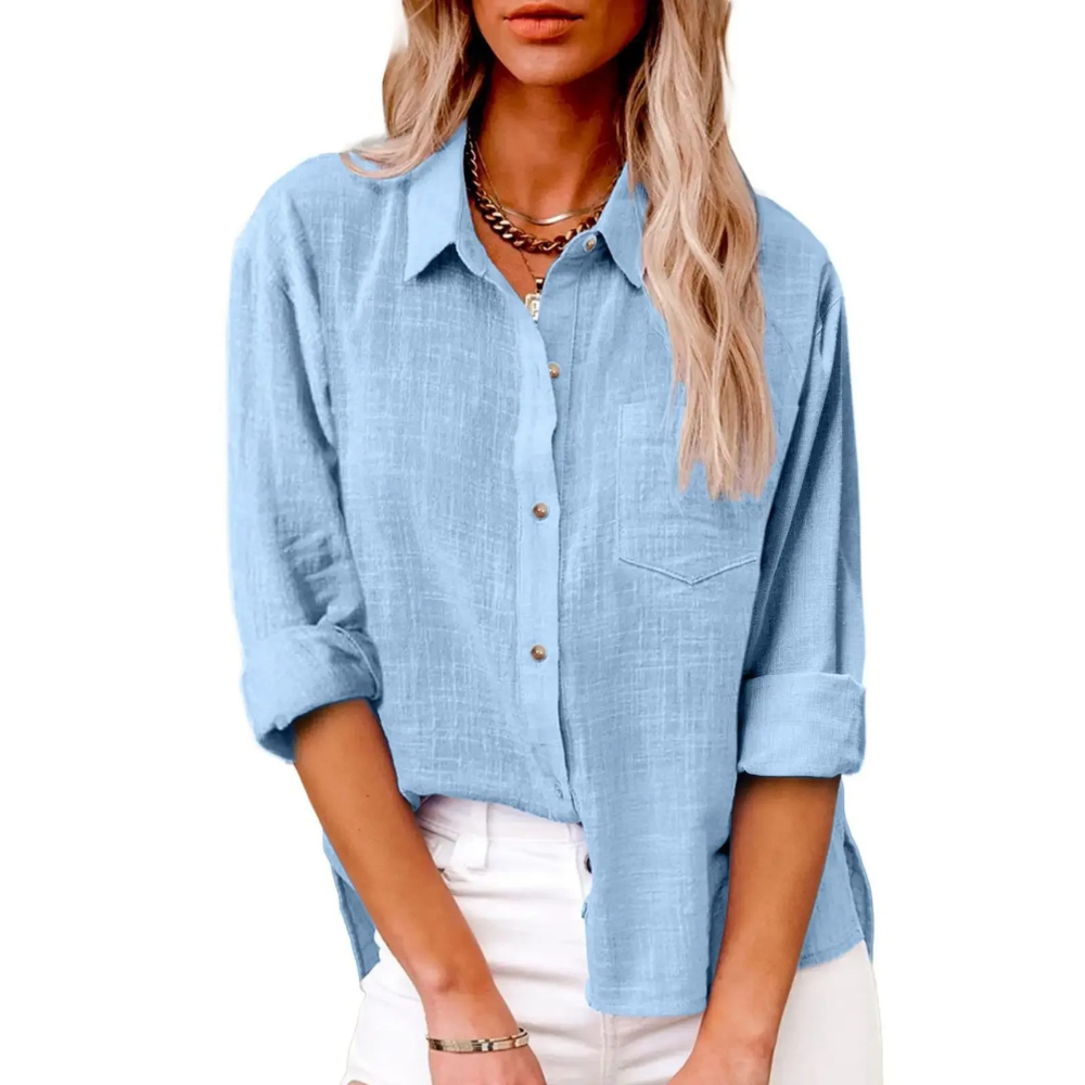 Elvira - Casual blouse met lange mouwen - Ademend katoen - Vrouwelijke pasvorm