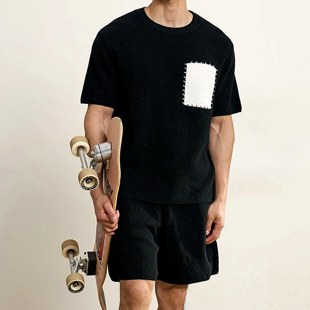 Milo's Ademend Gebreid Patchwork T-Shirt