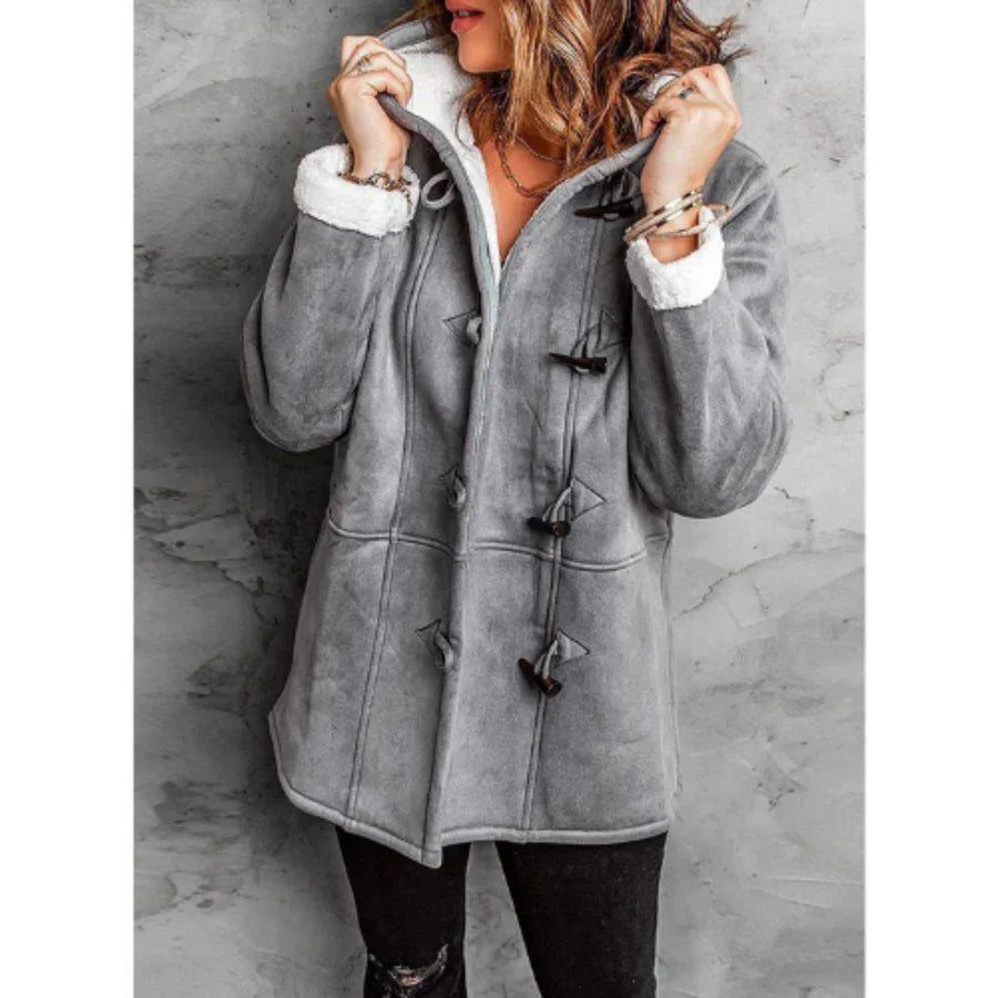 Women's Coat with Hood – Suede Look – Fleece Lining – Relaxed Fit – Mid-Length
