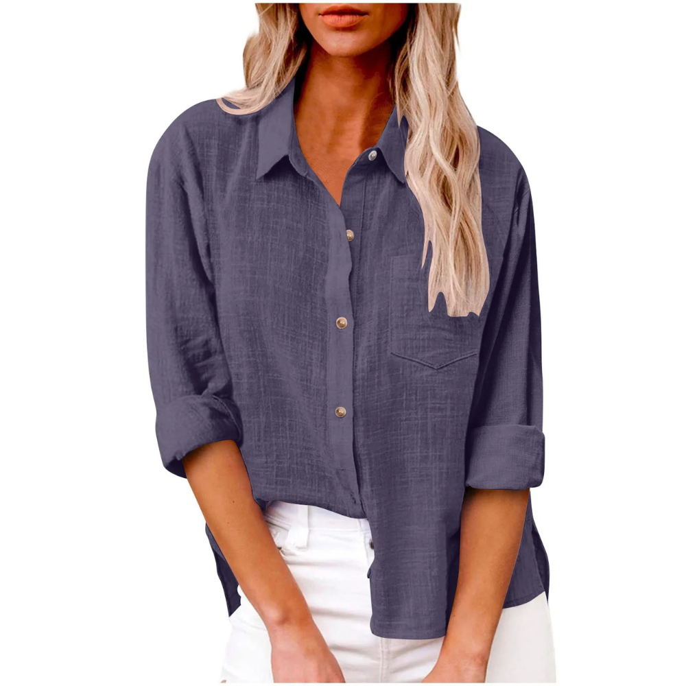 Elvira - Casual blouse met lange mouwen - Ademend katoen - Vrouwelijke pasvorm