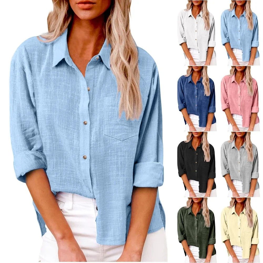 Elvira - Casual blouse met lange mouwen - Ademend katoen - Vrouwelijke pasvorm