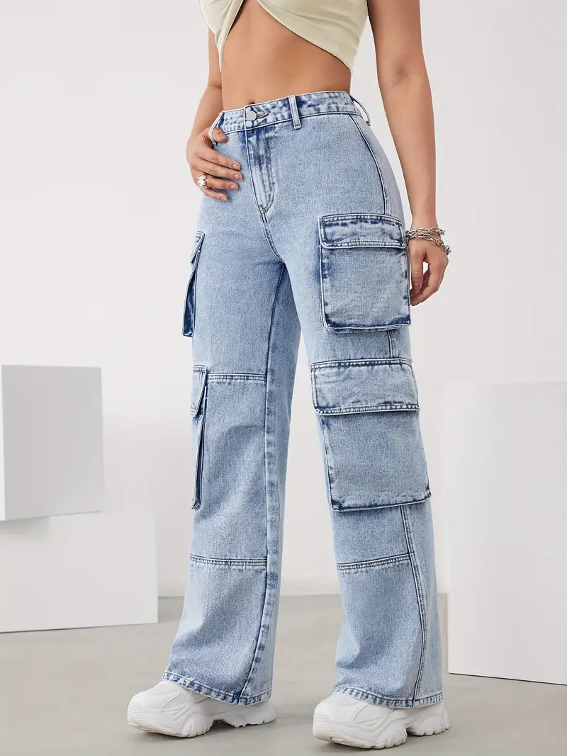 Dames Cargobroek - Hoge Taille - Rechte Pijp - Utility Pockets - Casual Streetwear