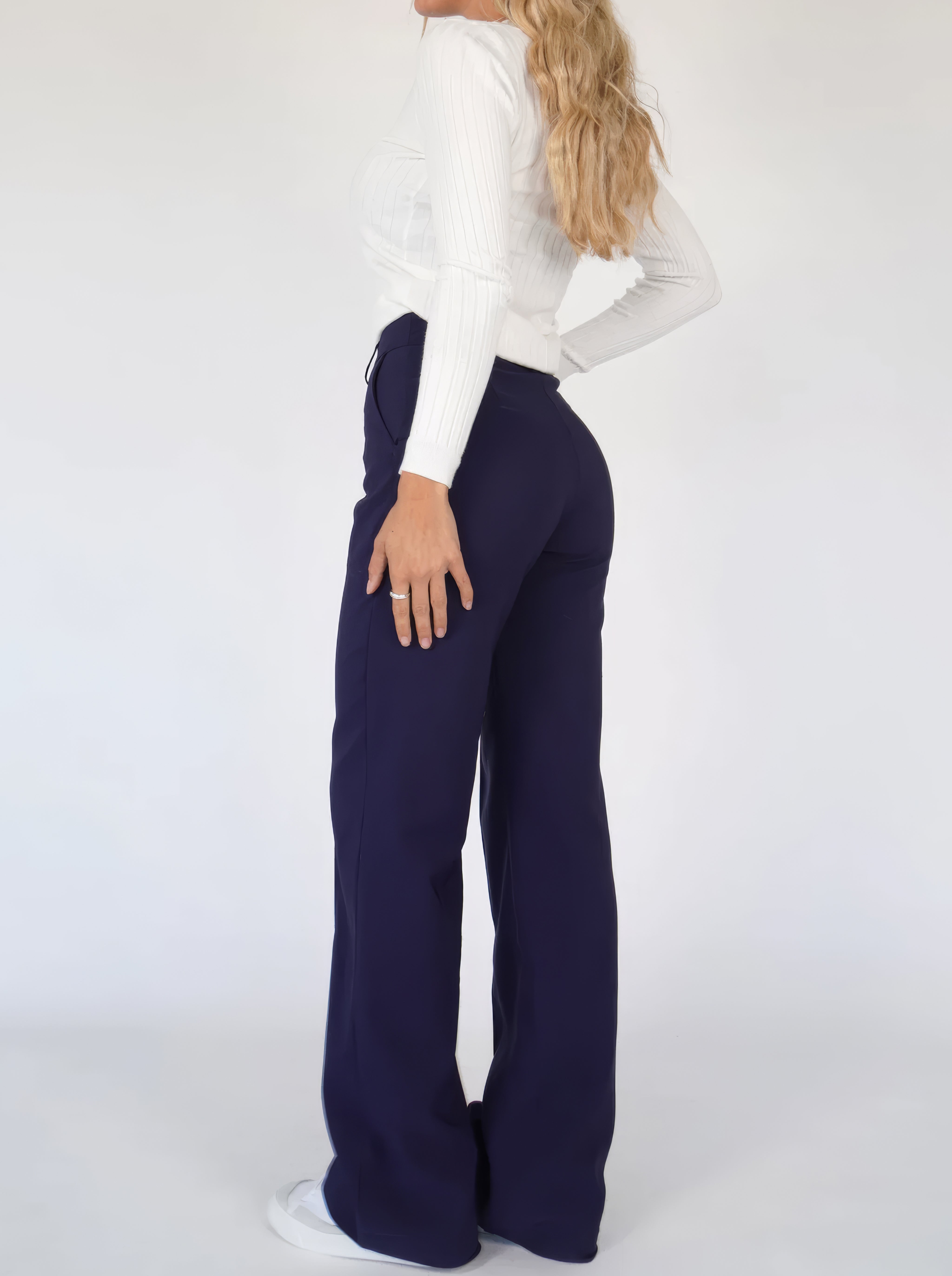 Women's Trousers - High Waist - Wide Legs - With Pockets - Elegant Fit