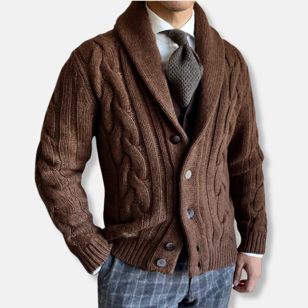 Men's Cardigan – Woolmix – Regular Fit – Cable Knit – Shawl Collar – Button Closure