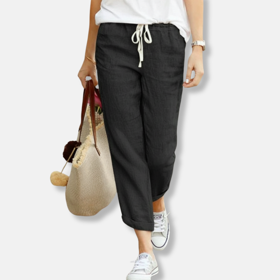 Women's Pants – Relaxed Fit – Natural Fabrics – Adjustable Drawstring Waist – Full Length