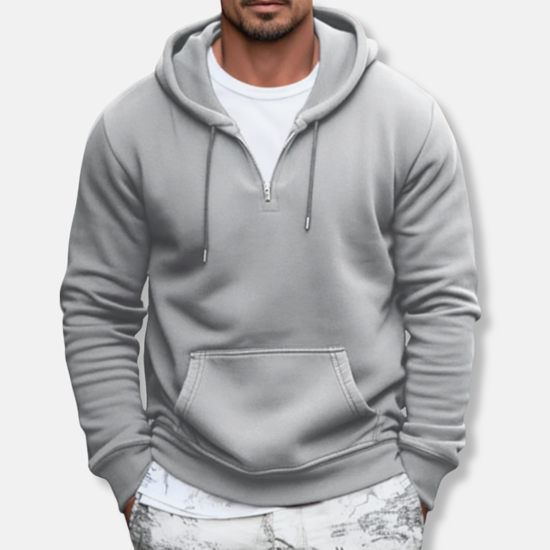 Men's Hoodie – Relaxed Fit – Cotton Blend – Quarter Zip – Kangaroo Pocket – Drawstring Hood