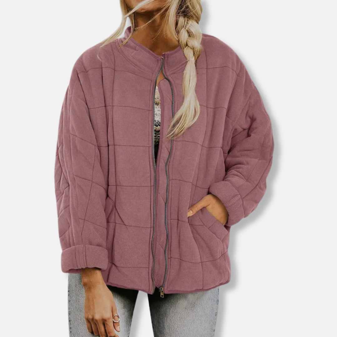 Ladies Quilted Jacket – Oversized Fit – Stand-Up Collar – Long Sleeves – Zipper Closure
