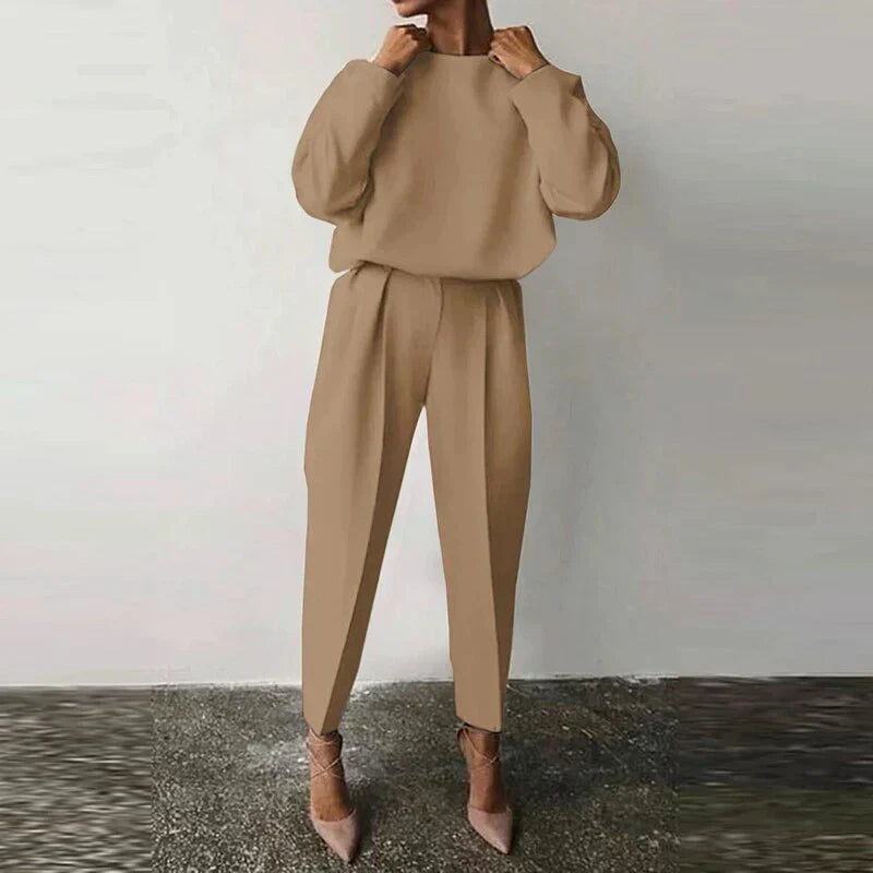 Dames Tweedelige Set – Blouse met Lange Mouwen – Hoge Taille Pantalon – Elegante Pasvorm