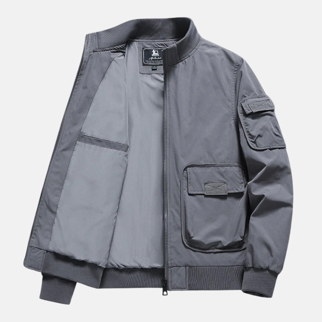 Men's Bomber Jacket – Relaxed Fit – Ribbed Trims – Patch Pockets – Full Zip Closure