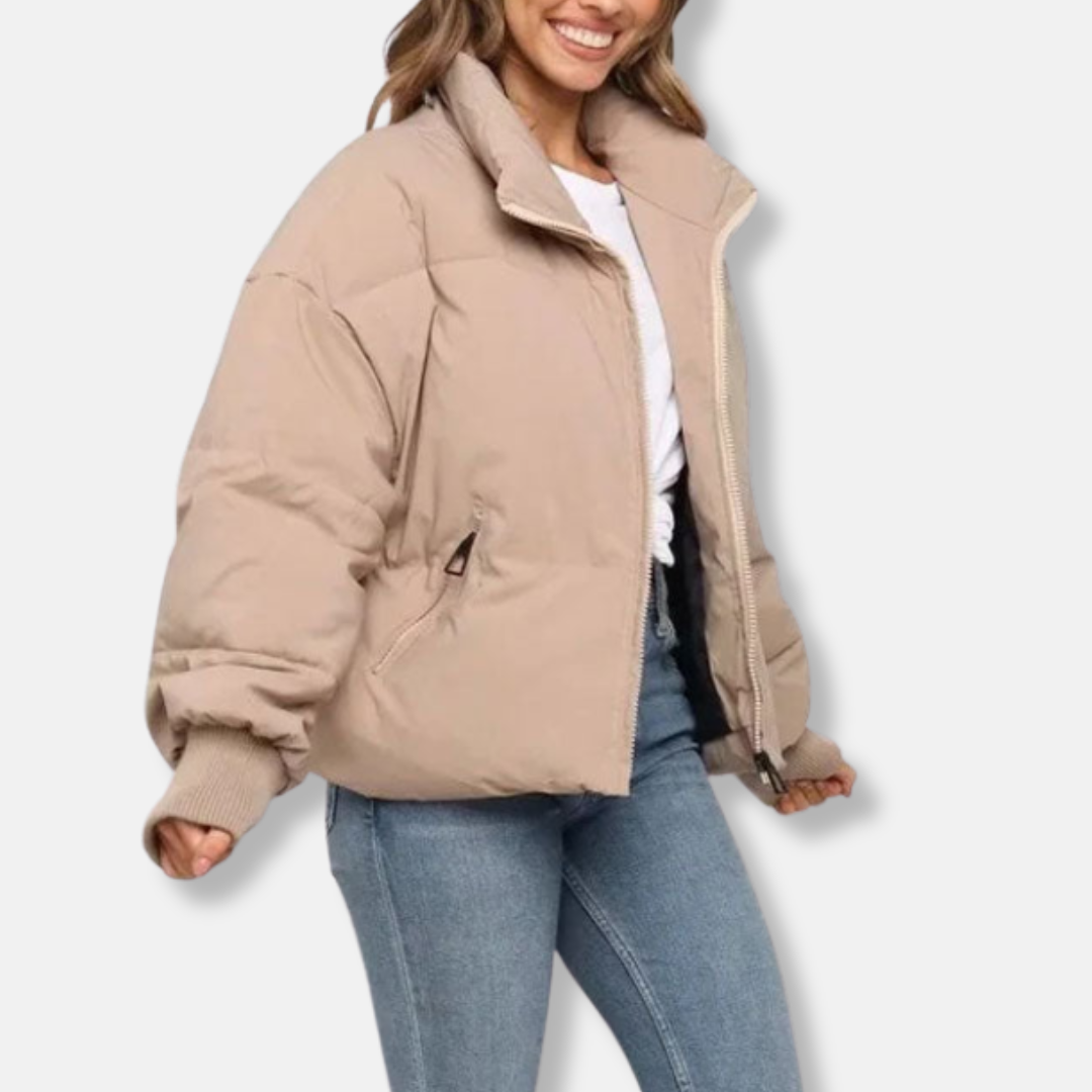 Women's puffer jacket – Oversized fit – Ribbed trims – Zip fastening – Stand-up collar