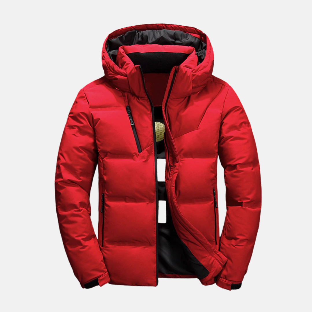 Men's Puffer Jacket – Quilted Design – Hood – Adjustable Cuffs – Zip Pockets