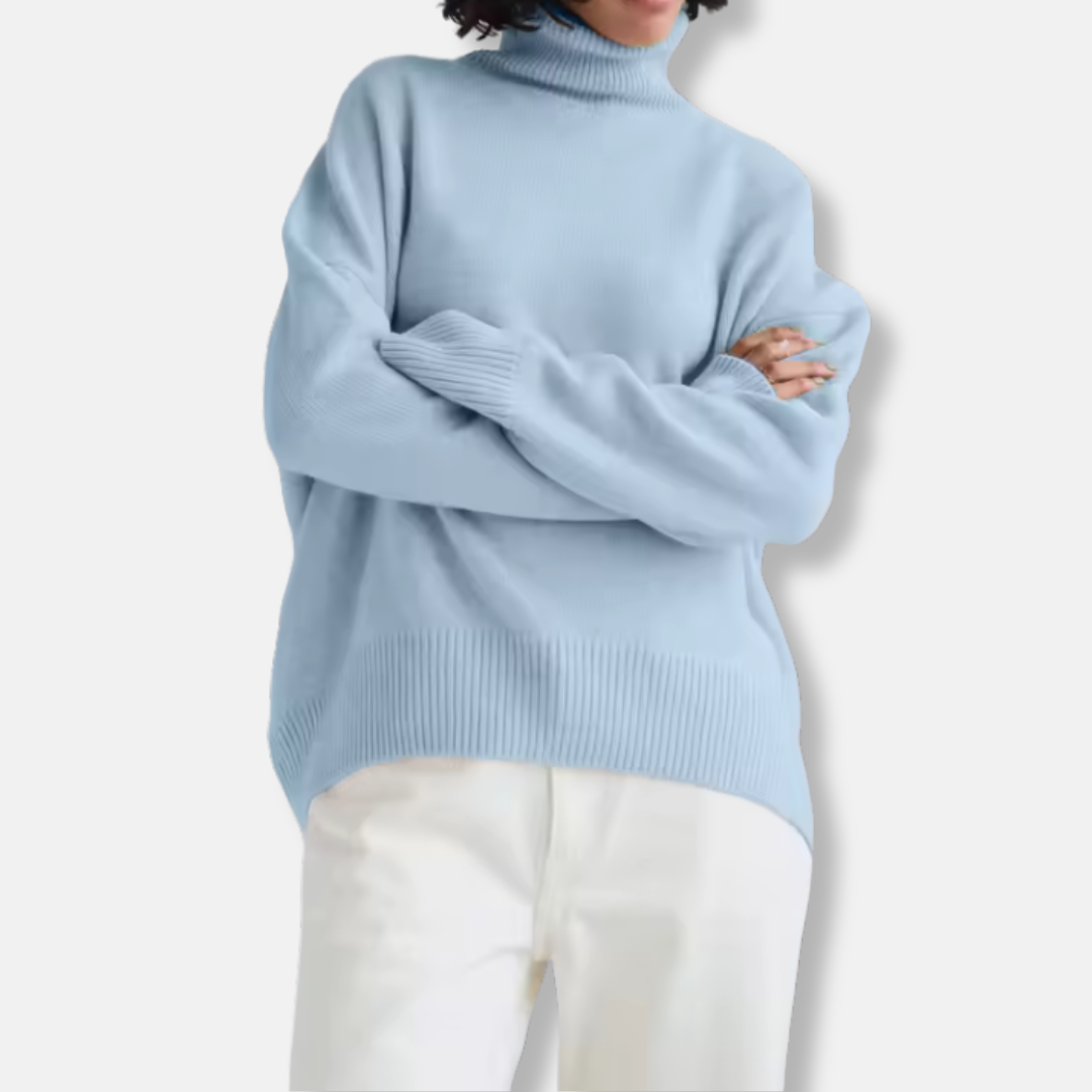Women's Sweater – Oversized Fit – Wool Blend – Ribbed Turtleneck – Long Sleeves