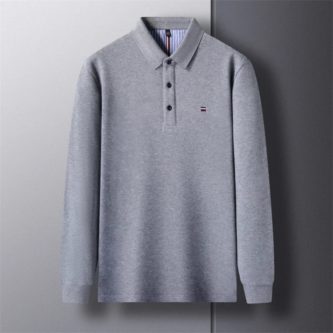Men's Polo Shirt - Long Sleeves with Embroidery, Comfortable and Breathable