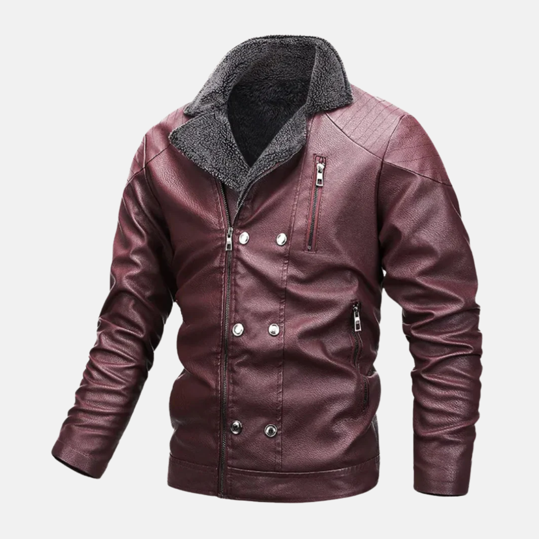 Men's jacket – Faux leather – Faux-fur lining – Regular fit – Zipper and buttons