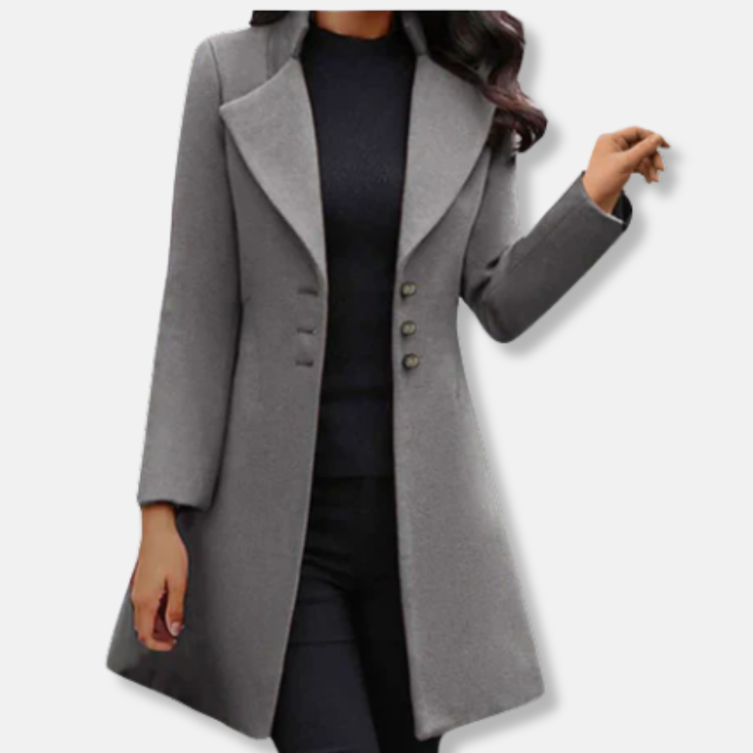 Women's Coat – Wool – Slim Fit – Mid-Length – Double-Breasted Closure – Notched Lapel