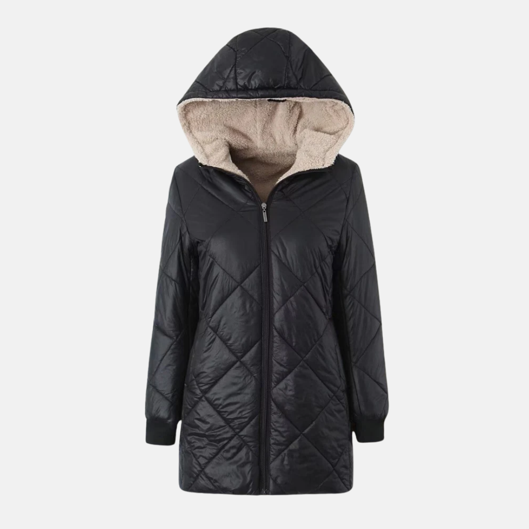 Women's Padded Jacket – Reversible Design – Hood – Diamond Stitching – Ribbed Edges