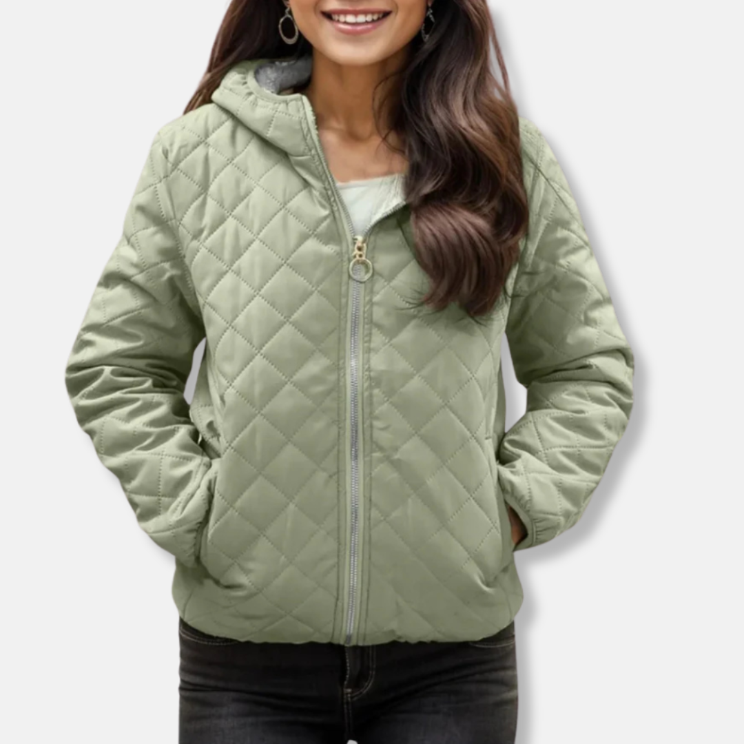 Women's Padded Jacket – Relaxed Fit – Diamond Quilting – Hood – Elastic Hem