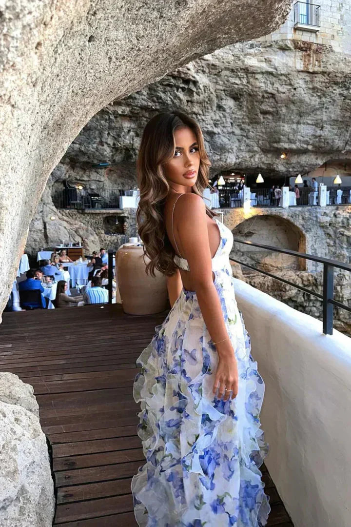 Ladies Maxi Dress – Slim Fit – Ruffled Skirt – Breathable Luxury Fabric – Spaghetti Straps