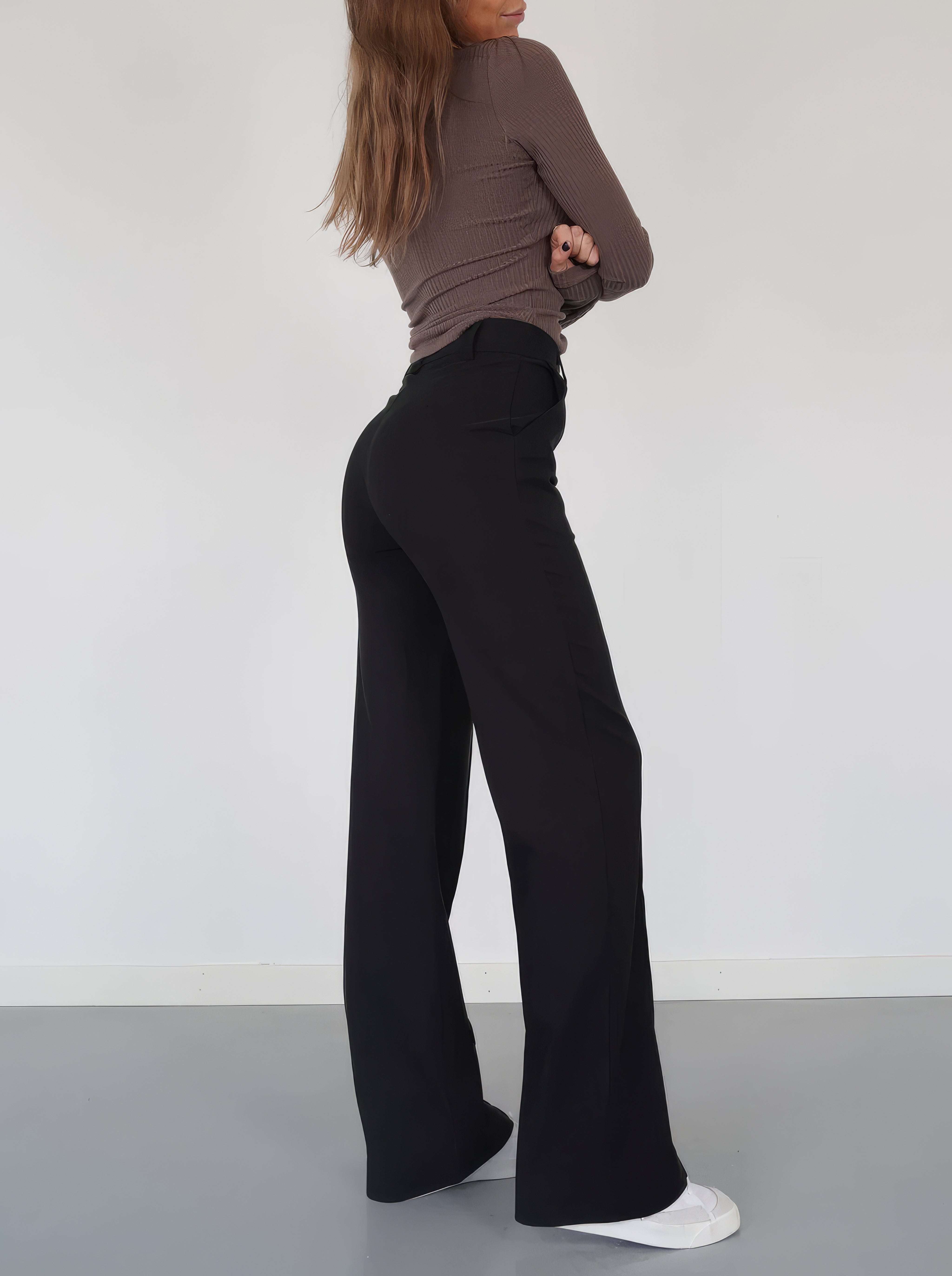 Women's Trousers - High Waist - Wide Legs - With Pockets - Elegant Fit
