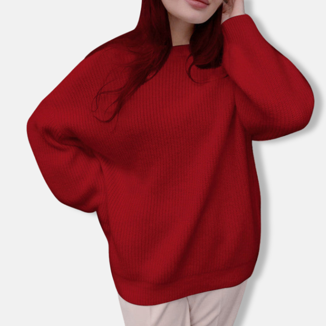 Women's Sweater – Oversized Fit – Soft Knit Fabric – Ribbed Texture – Long Sleeves