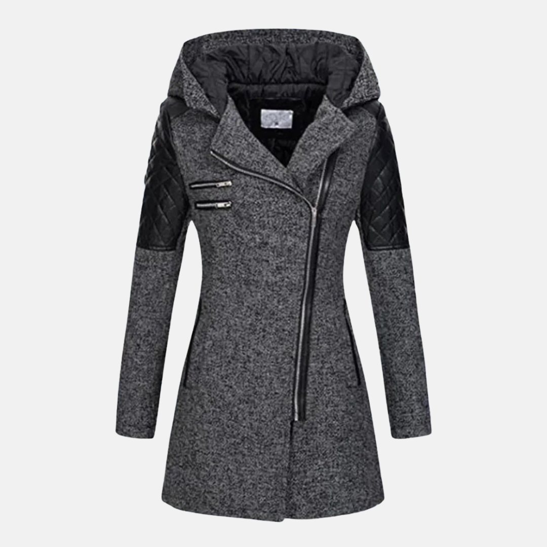 Ladies Coat – Fitted Model – Wool Mix – Padded Sleeves and Shoulders – Hood
