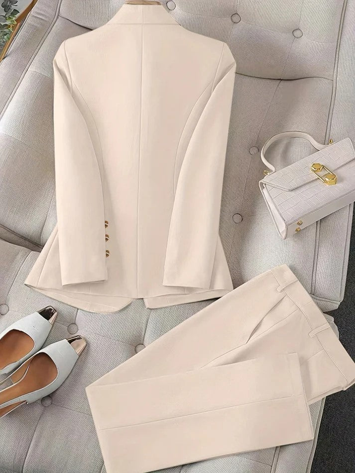 Elegante Effen Kleur Twee-Delige Blazer Set Voor Dames | Voor Formele Gelegenheden
