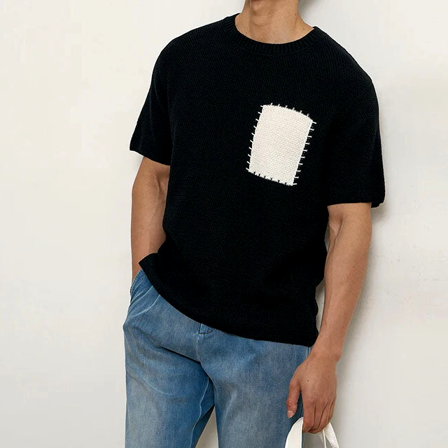 Milo's Ademend Gebreid Patchwork T-Shirt