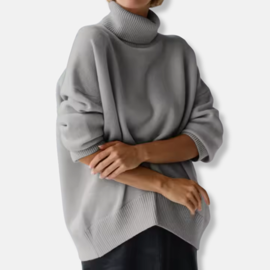 Women's Sweater – Oversized Fit – Wool Blend – Ribbed Turtleneck – Long Sleeves