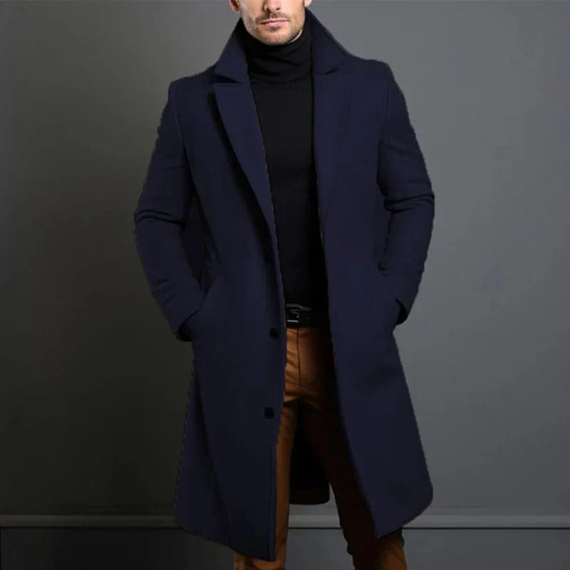 Men's Wool Coat – Tailored Fit – Full Length – Classic Lapel – Elegant Model